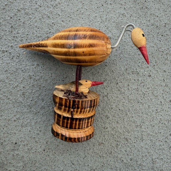 Mid Century Style Crane Family Hand Crafted Wooden Cryptomeria Birds - Picture 7 of 7